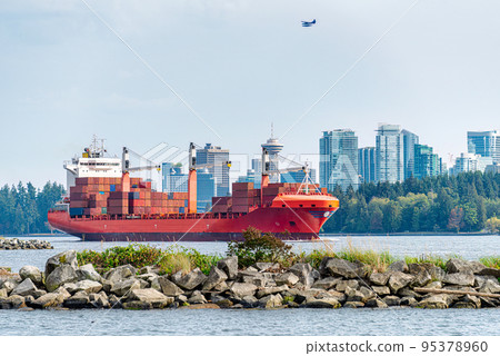 Container cargo liner in Vancouver harbor going fairway 95378960