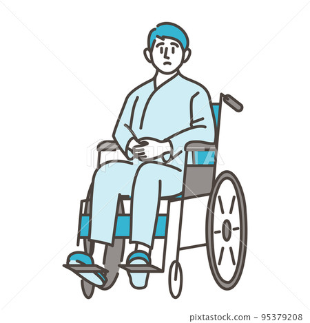 A young male patient who is hospitalized in a hospital due to an accident and rides in a wheelchair [medical vector illustration] 95379208