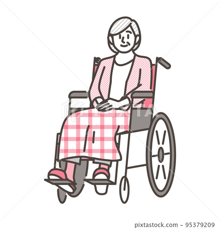 A smiling senior woman riding a wheelchair for nursing care [welfare vector illustration material] 95379209