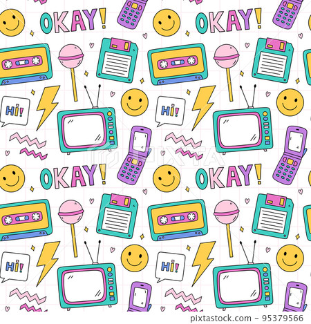 Seamless pattern with items from the nineties Seamless pattern with items from the nineties 95379566