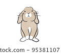 The front face of a rabbit with drooping ears 95381107