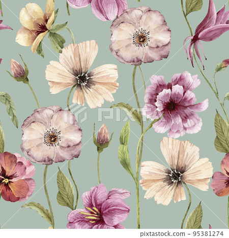 seamless, flower, watercolor 95381274