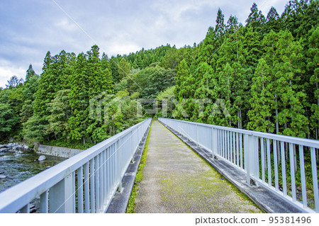 A bridge over a clear stream leading to the forest A bridge over a clear stream leading to the forest 95381496