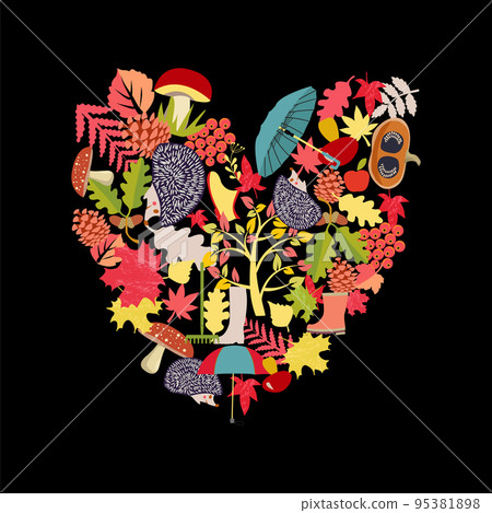 Cute Collection of set of autumn theme objects. 95381898