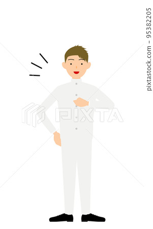 A male student wearing a white school uniform, a pose that you leave to beat your chest 95382205