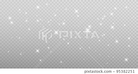 White png dust light. Bokeh light lights effect background. Christmas background of shining dust Christmas glowing light bokeh confetti and spark overlay texture for your design. 95382251