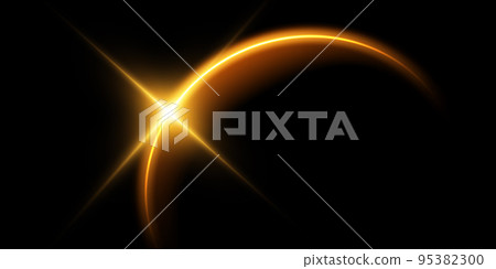 The edge of a golden solar eclipse on a black background. Golden eclipse for product advertising, natural phenomena, horror concept and others. 95382300