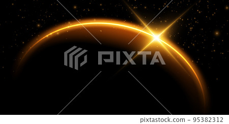 The edge of a golden solar eclipse on a black background. Golden eclipse for product advertising, natural phenomena, horror concept and others. 95382312