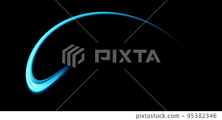 Abstract light lines of movement and speed in blue. Light everyday glowing effect. semicircular wave, light trail curve swirl, car headlights, incandescent optical fiber png. 95382346