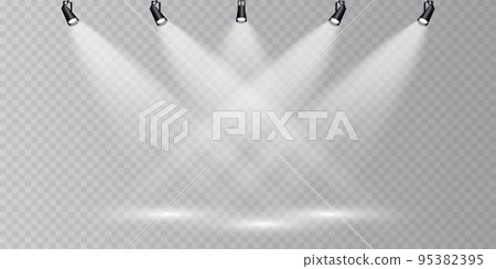 Stage lighting, on a transparent background. Bright lighting with spotlights. directional studio light. 95382395