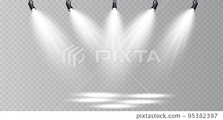 Stage lighting, on a transparent background. Bright lighting with spotlights. directional studio light. Stage lighting, on a transparent background. Bright lighting with spotlights. directional studio light. 95382397