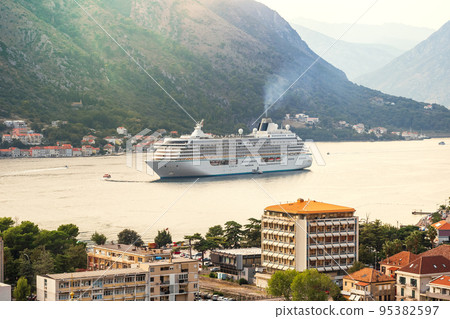 Large cruise ship in the Kotor Bay in Montenegro Large cruise ship in the Kotor Bay in Montenegro 95382597