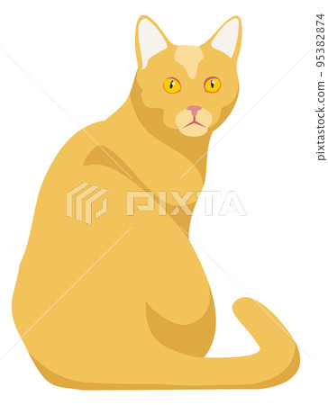 Angry kitten. Yellow cat look from back. Cartoon pet 95382874