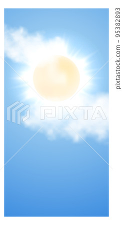 Sun shining through cloud in bright blue sky. Vertical background 95382893