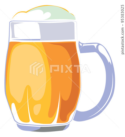 Beer mug icon. Cartoon full glass with white foam Beer mug icon. Cartoon full glass with white foam 95383025
