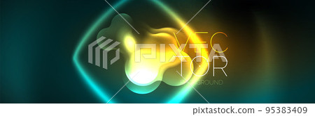 Glowing neon lights abstract shapes composition. Magic energy concept. Template for wallpaper, banner, background or landing Glowing neon lights abstract shapes composition. Magic energy concept. Template for wallpaper, banner, background or landing 95383409