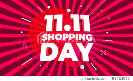 11.11 advertising sale banner template. Global shopping world sales day poster on red background. 95383922