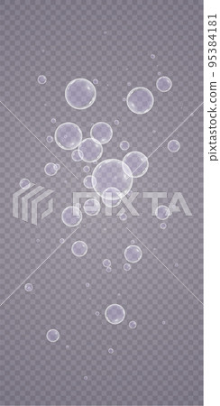 A set of colorful and colorful soap bubbles to create a design. Isolated, transparent, realistic soap bubbles on a transparent background. 95384181