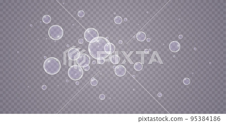 A set of colorful and colorful soap bubbles to create a design. Isolated, transparent, realistic soap bubbles on a transparent background. 95384186