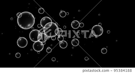 A set of colorful and colorful soap bubbles to create a design. Isolated, transparent, realistic soap bubbles on a transparent background. 95384188