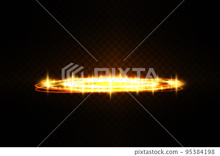 Magic portals on the night scene. Golden round holograms with rays of light and sparkles. Glowing futuristic teleport tunnel with copy space on black background. Magic portals on the night scene. Golden round holograms with rays of light and sparkles. Glowing futuristic teleport tunnel with copy space on black background. 95384198