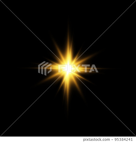 Golden star, on a black background, the effect of glow and rays of light, glowing lights, sun.vector. Golden star, on a black background, the effect of glow and rays of light, glowing lights, sun.vector. 95384241