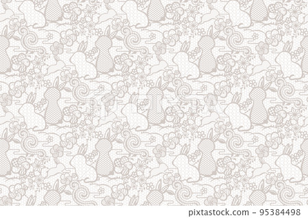 Japanese style rabbit lace seamless pattern - Stock Illustration ...