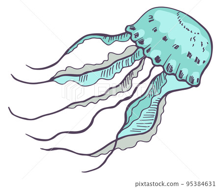 Jellyfish icon. Hand drawn underwater animal sketch 95384631