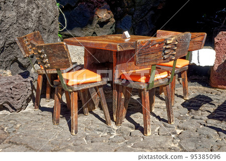 Tables at Jameos del Agua in Lanzarote - Spain Tables at Jameos del Agua in Lanzarote - Spain 95385096