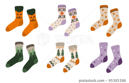 Set of cute halloween and autumn socks. Isolated on white. Vector illustration 95385386