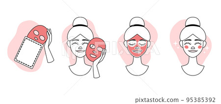Facial mask cartoon how to apple steps instruction . Isolated on white. Vector illustration 95385392