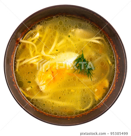 Isolated bowl of chicken noodle soup Isolated bowl of chicken noodle soup 95385499
