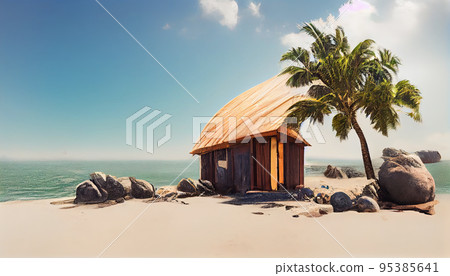 Sunny summer beach with palms Sunny summer beach with palms 95385641