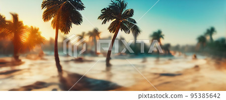Sunny summer beach with palms 95385642