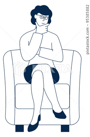 Young woman in glasses sit on armchair and thinking 95385882
