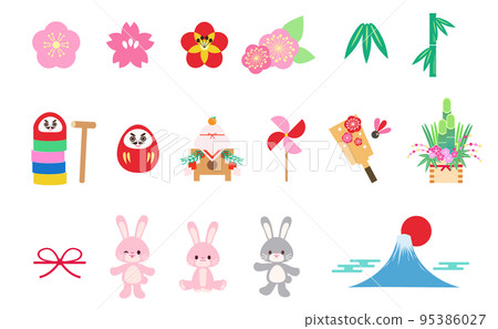 Set of New Year material and rabbit icon material Set of New Year material and rabbit icon material 95386027