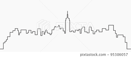Modern City Skyline outline drawing on white background. 95386057