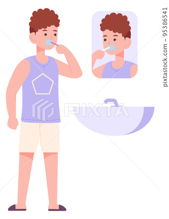 Boy brushing teeth. Kid dental care routine Boy brushing teeth. Kid dental care routine 95386541