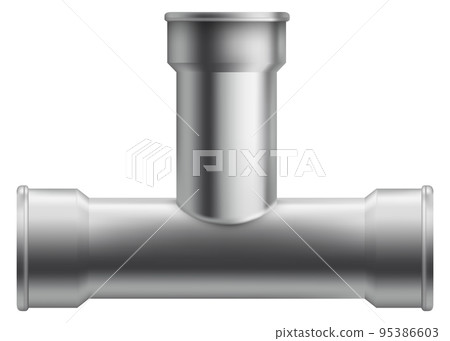 Tee pipe mockup. Metal plumbing realistic tube Tee pipe mockup. Metal plumbing realistic tube 95386603