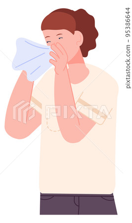 Woman with tissue. Flu symptoms. Sneezing and coughing person 95386644