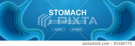 Stomach paper cut symbol for promotion banner. Horizontal paper cut illustration. Digestive system, Organ design template illustration concept. Stomach paper cut symbol for promotion banner. Horizontal paper cut illustration. Digestive system, Organ design template illustration concept. 95386773