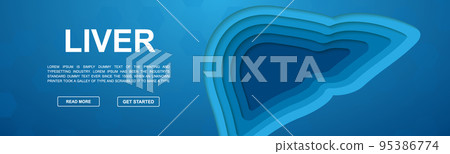 Liver 3d paper cut symbol for head promotion banner. Hepatitis design illustration concept. Horizontal paper cut Organ illustration 95386774