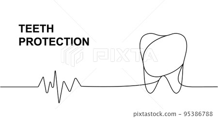 Human tooth with heart pulse one line continuous drawing. Human organ continuous one line illustration. Vector minimalist linear illustration. Human tooth with heart pulse one line continuous drawing. Human organ continuous one line illustration. Vector minimalist linear illustration. 95386788