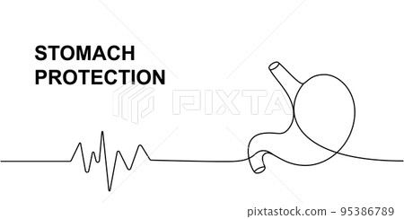 Human stomach with heart pulse one line continuous drawing. Human organ continuous one line illustration. Vector minimalist linear illustration. 95386789