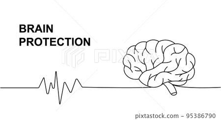 Human brain with heart pulse one line continuous drawing. Human organ continuous one line illustration. Vector minimalist linear illustration. 95386790