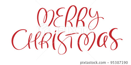 Merry Christmas hand lettering red calligraphy text isolated on white background. Vector holiday illustration element Quote. Xmas script calligraphic phrase Merry Christmas hand lettering red calligraphy text isolated on white background. Vector holiday illustration element Quote. Xmas script calligraphic phrase 95387190