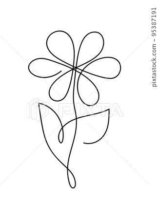 Flower chamomile vector one line art logo. Minimalist contour drawing monoline. Continuous line artwork for banner, book design, web illustration 95387191