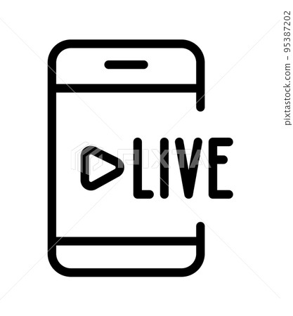 Video stream with mobile phone line vector icon. Symbol on theme of online education. live streaming and multimedia illustration for news, radio, TV or broadcasting 95387202