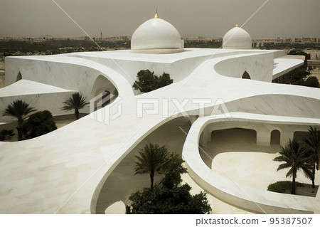 Aerial View of a Modern Marble Mosque Aerial View of a Modern Marble Mosque 95387507