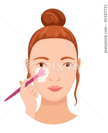 Face skin care. Facial cleaning procedure. Girl cares about her face. Skin care routine, simple woman face facial procedures banner 95387731
